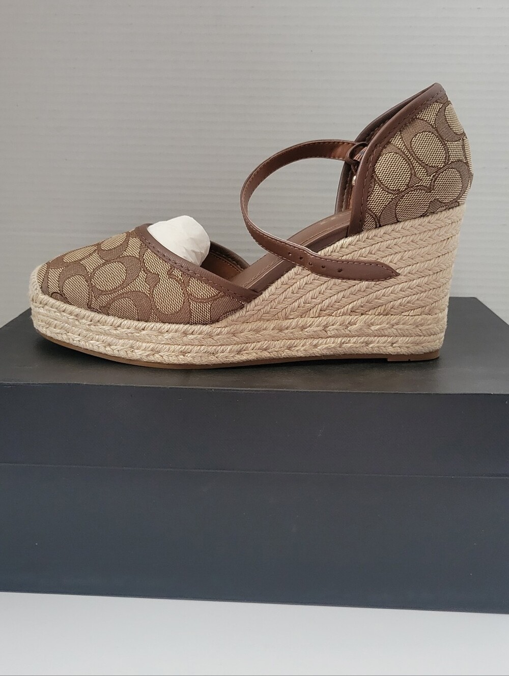 Coach Brown Signature Canvas Espadrille Wedges with Ankle Strap. Size 9.5 B
